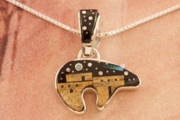 Calvin Begay Starry Night at the Pueblo Sterling Silver Bear Pendant